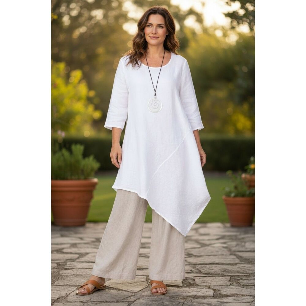 Bryn Walker Naida Tunic Dress Linen Asymmetric Lagenlook Sz L $168 NWT